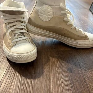 Converse High-Top Sneakers in Tan and White